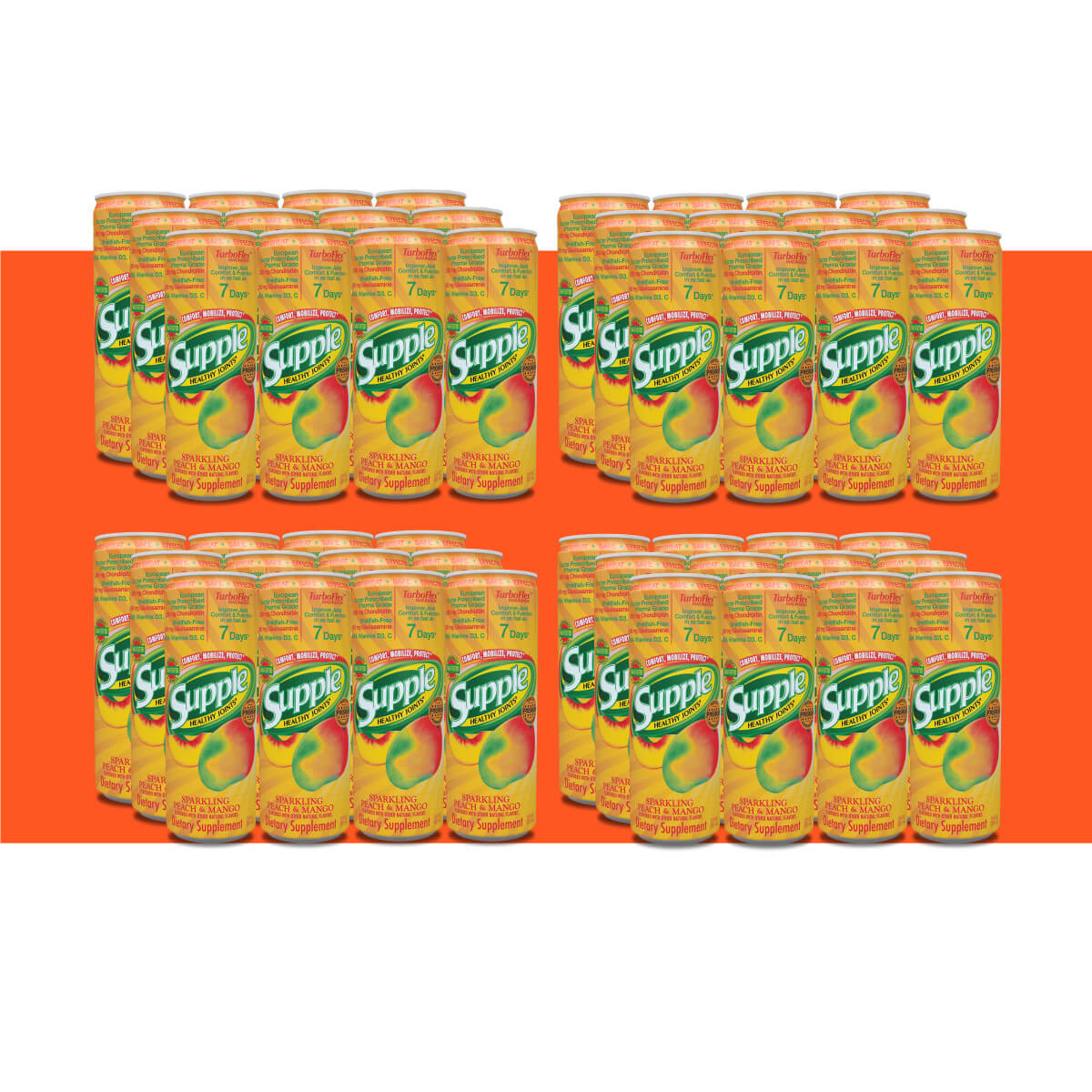 Supple Drink with glucosamine 4 cases, 48 cans, with orange stripe.