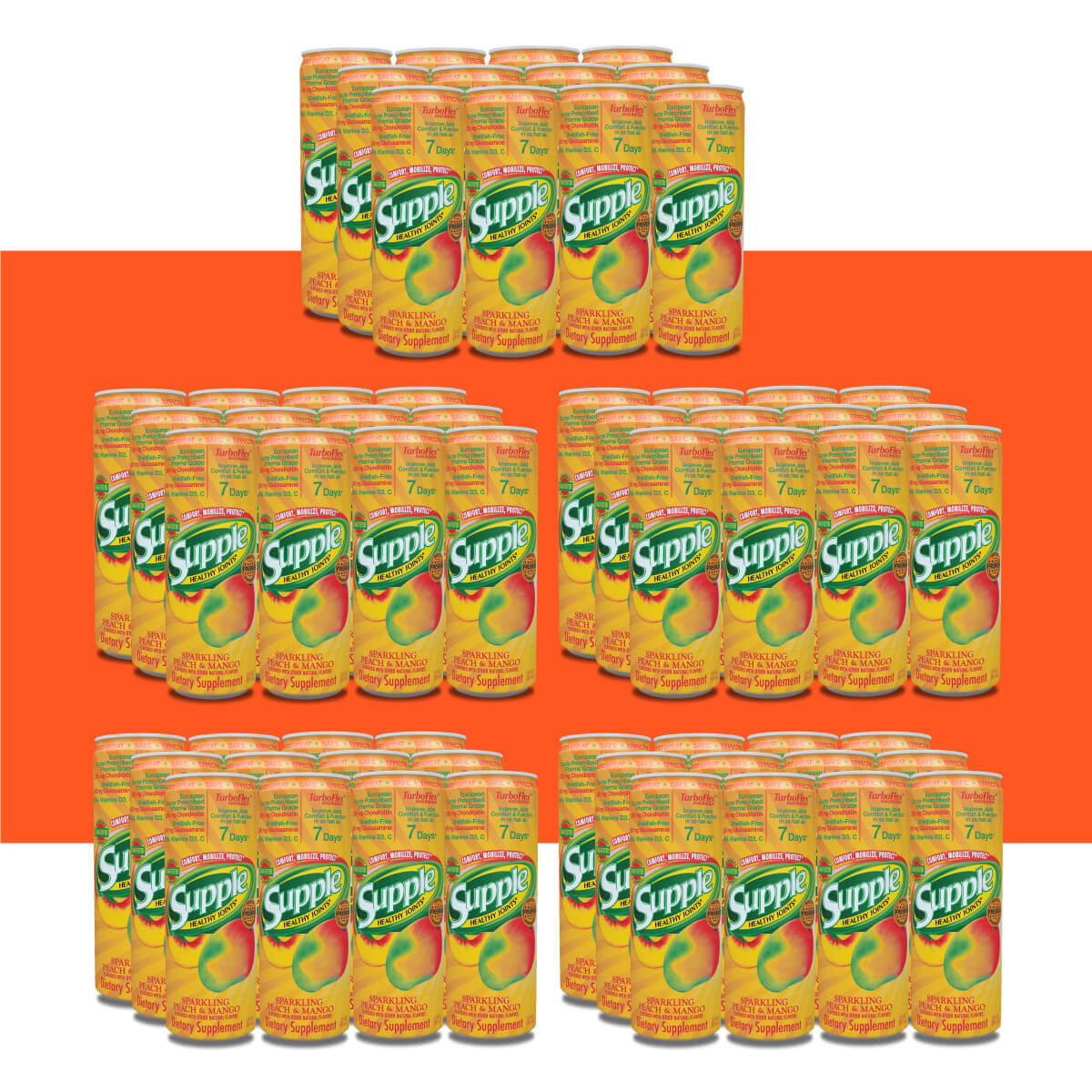 Supple Drink supplement with chondroitin 5 cases, 60 cans, with orange stripe.