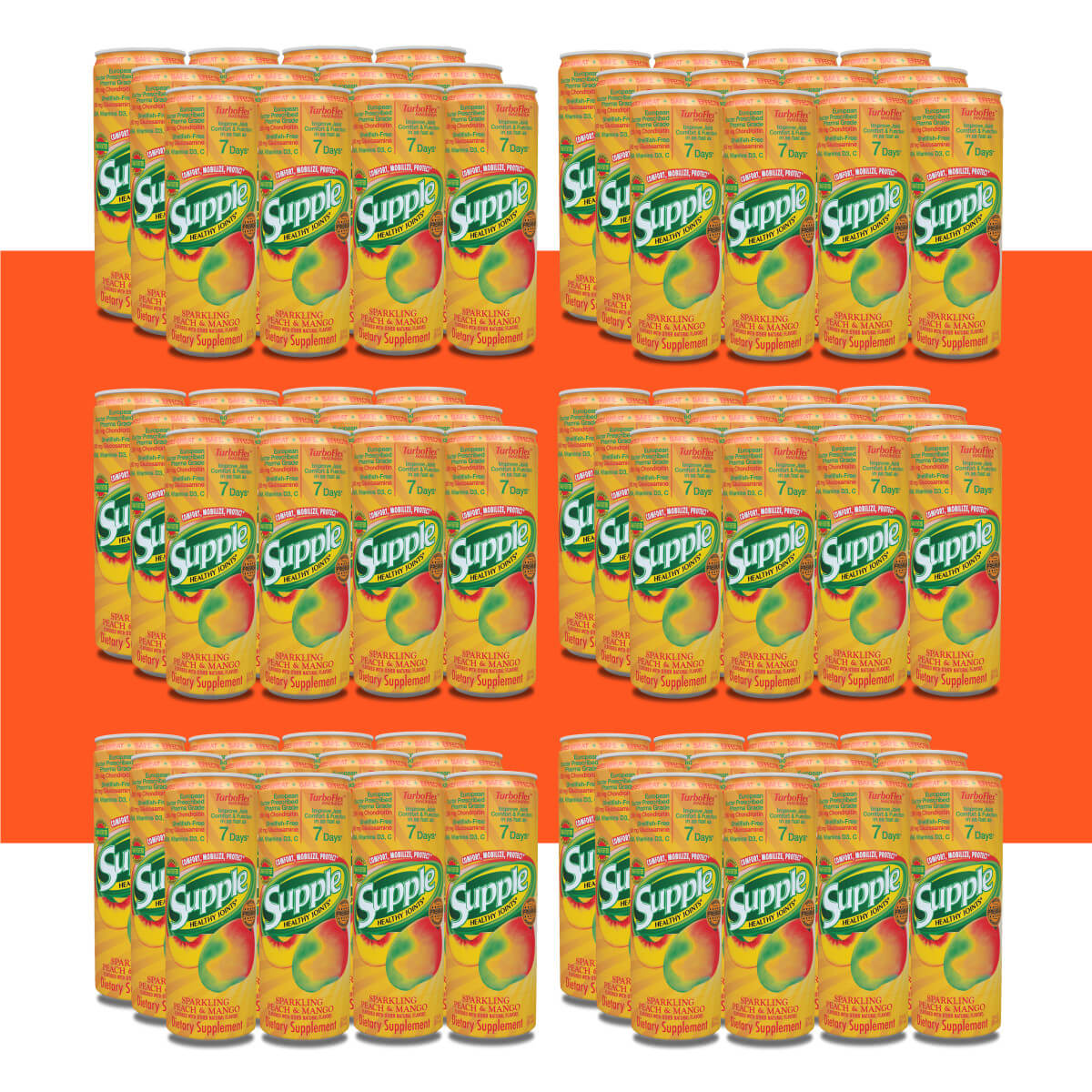 Supple Drink supplement with boswellia serrata 6 cases, 72 cans, with orange stripe.