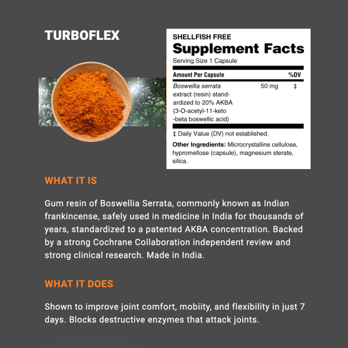 Supple TurboFlex supplement facts and ingredient facts. Tip: Strong muscles help knee pain.