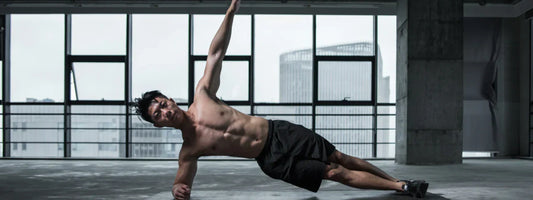 Man doing plank abdominal exercises, representing active lifestyles supported by Supple joint health supplements with glucosamine, chondroitin, and boswellia.
