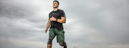 A man in fitness attire jogging outside, representing active lifestyles supported by Supple joint health supplements with glucosamine, chondroitin, and boswellia.
