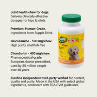 Supple Pets joint supplements for dogs with human-grade glucosamine and European pharmaceutical-grade chondroitin for joint support.