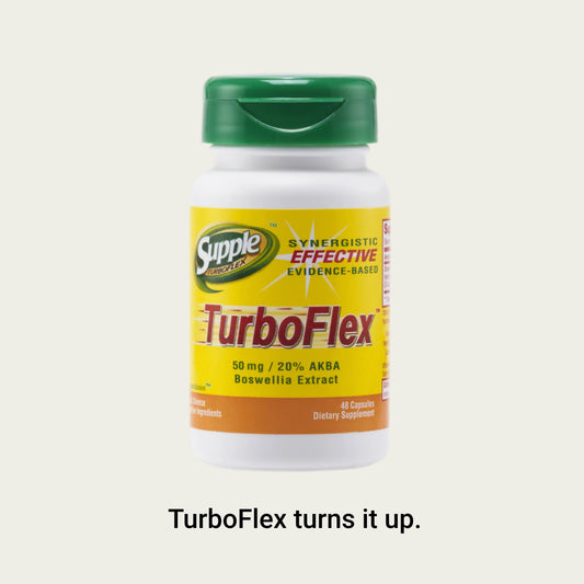 Supple TurboFlex Boswellia serrata AKBA joint support supplement for comfort, mobility and flexibility. TurboFlex turns it up.