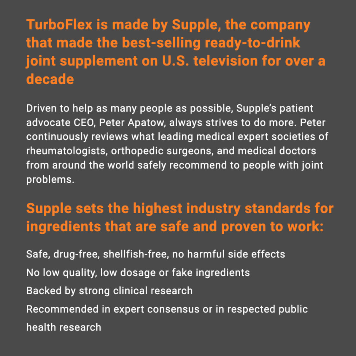 TurboFlex is made by Supple, the best-selling RTD joint health drink from television